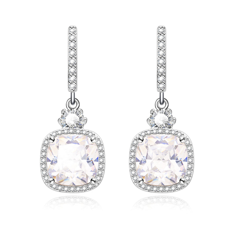 [Australia] - KristLand - 'Miss Captivation' Series -Women's Elegant Jewelry 18k White Gold Plated Sparkle Square Cubic Zirconia Drop Earrings Weddings Christmas Lever-Back 
