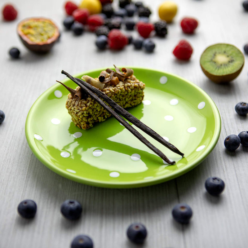 [Australia] - City to Cottage® Lime Green and White Pottery | Polka Dot Spotty | Handmade Hand Painted | Glazed Ceramic 7.9inch/20cm | Side Dessert Plate | Unique Dinnerware 