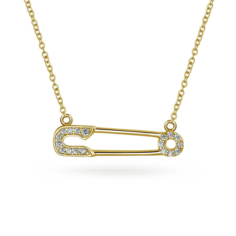 [Australia] - Bling Jewelry Support Symbol for Refugee Pave CZ Accent Sideways Safety Pin Pendant Necklace for Women Teen Silver Rose Gold Plated Gold-tone 