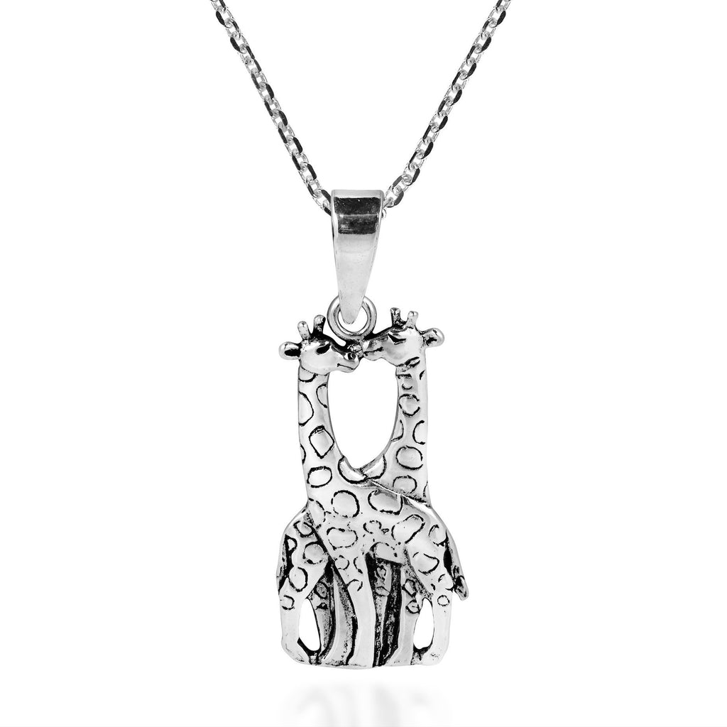 [Australia] - Giraffe Couple in Love .925 Sterling Silver Pendant Necklace 