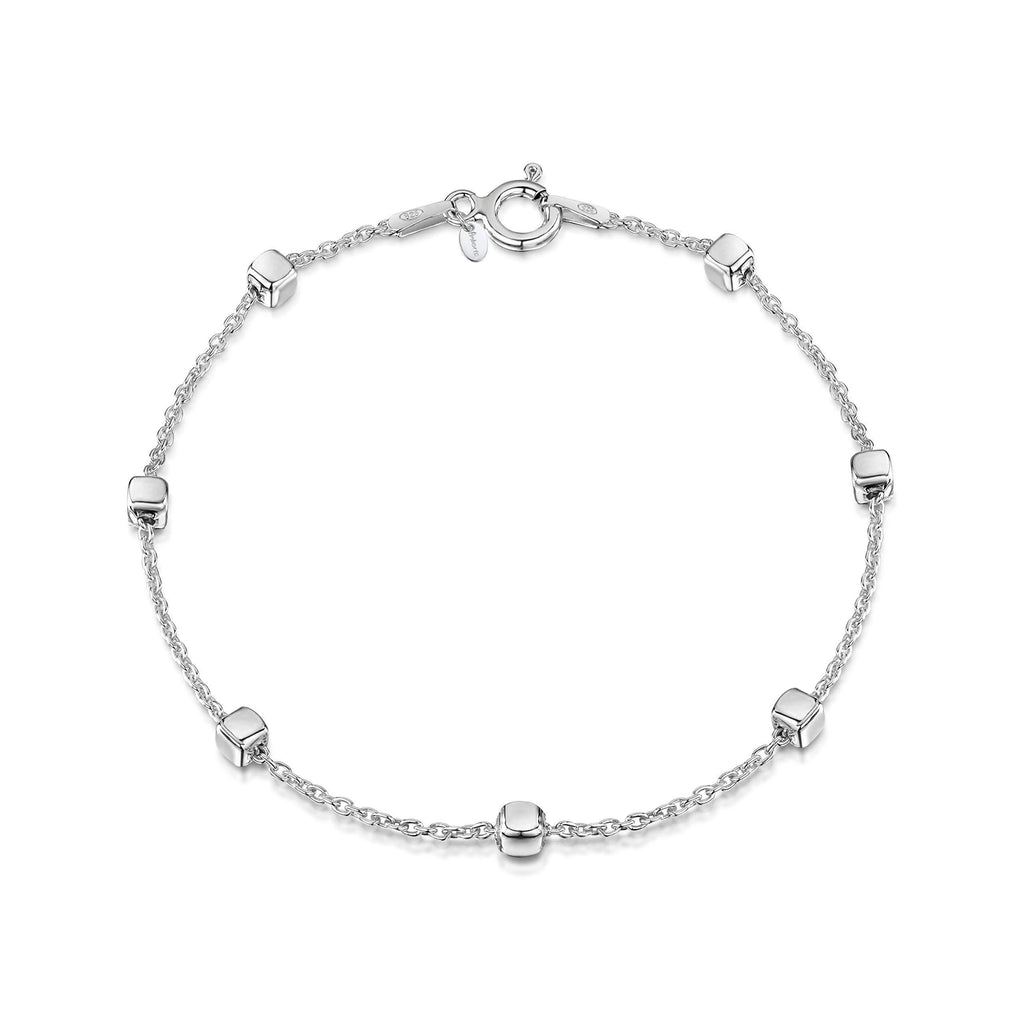 [Australia] - Amberta 925 Sterling Silver 1.4 mm Trace Chain Bracelet Size with 3.2 mm Cube Beads 7" 7.5" 8" in 7.5 inch / 19 cm 