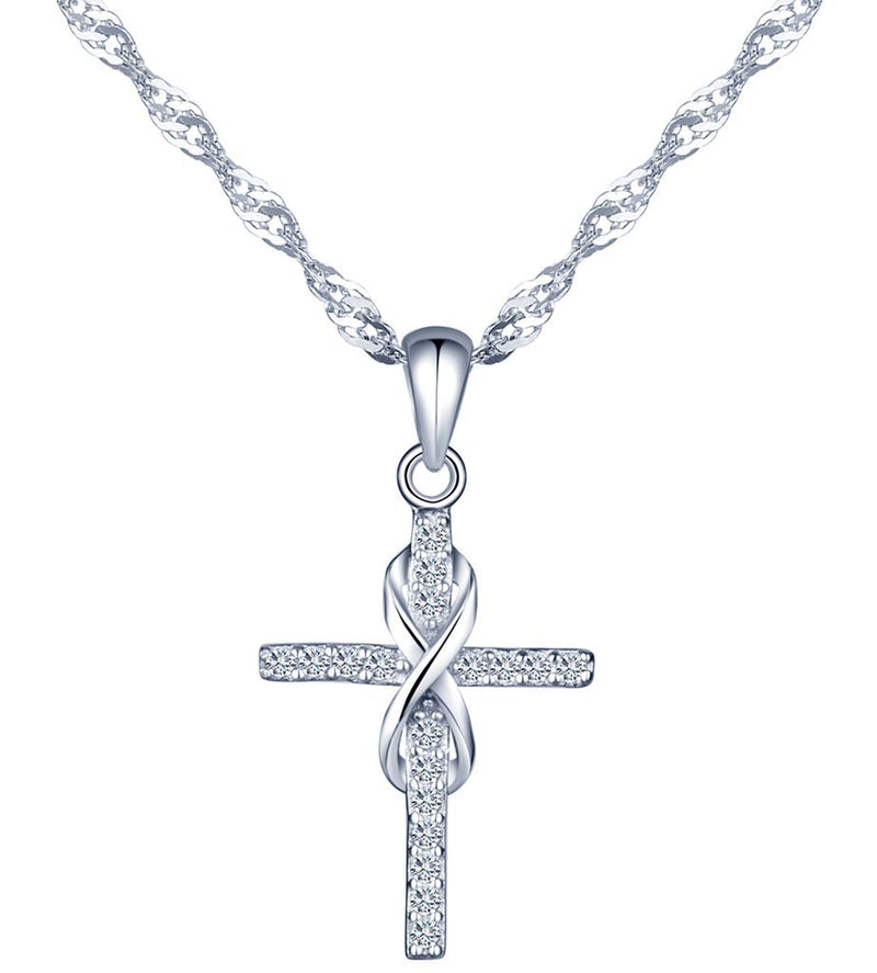 [Australia] - Yumilok Jewelry 925 Sterling Silver Cubic Zirconia Classic Infinity Symbol Cross Pendant Necklace for Women/Girls A 