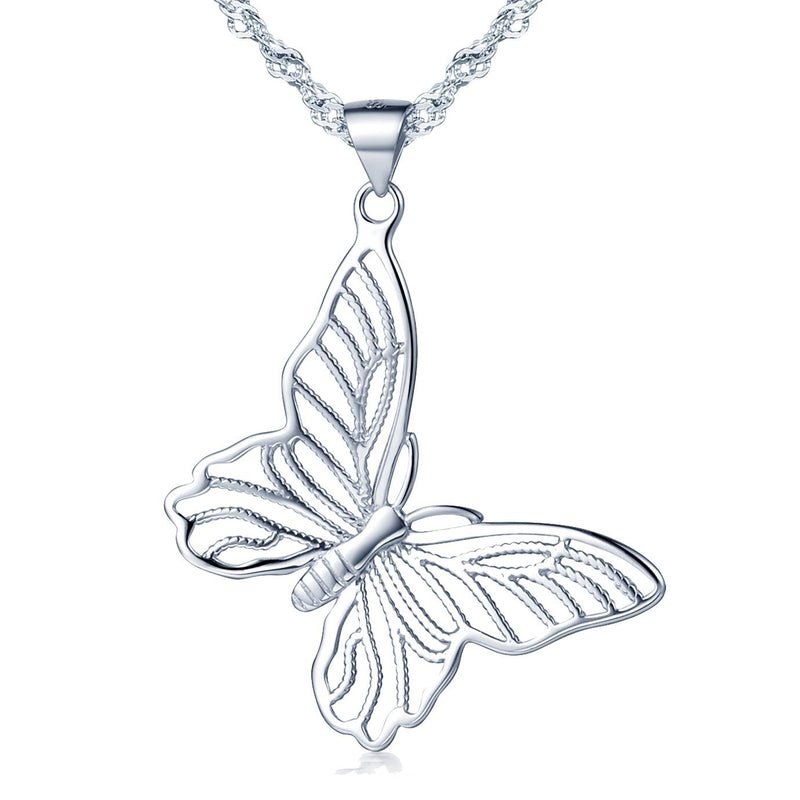[Australia] - Yumilok Jewelry 925 Sterling Silver Pierced Out Lovely Butterfly Pendant Necklace for Women/Girls 