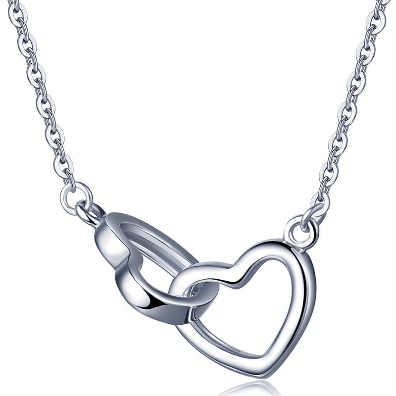 [Australia] - Yumilok Jewelry 925 Sterling Silver Silver/Rose Gold Plated Interlocking Hearts Changeable Pendant Y-Shaped Necklace Necklet for Women/Girls 