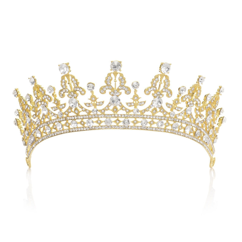 [Australia] - SWEETV Royal Wedding Tiara for Bride CZ Crystal Princess Crown Headband Bridal Headpiece Women Hair Jewelry, Gold+Clear 