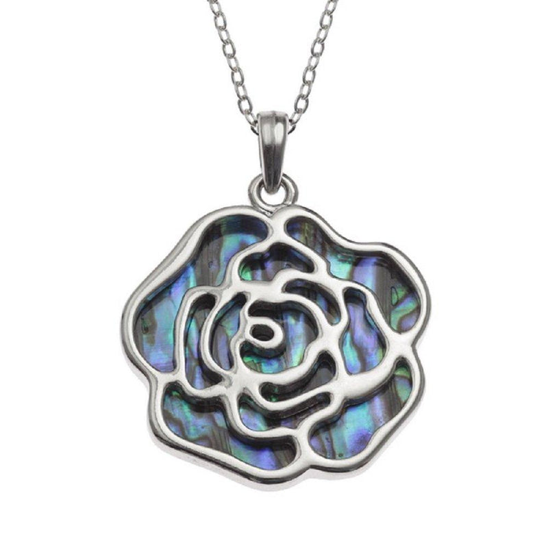 [Australia] - BellaMira Abalone Silver Red Rose Necklace Pendant & Earrings Jewellery In laid with Natural Paua Shell in Shades of Red & Blue-Green for Women Girls Gift Boxed Abalone Natural Rose - Necklace 