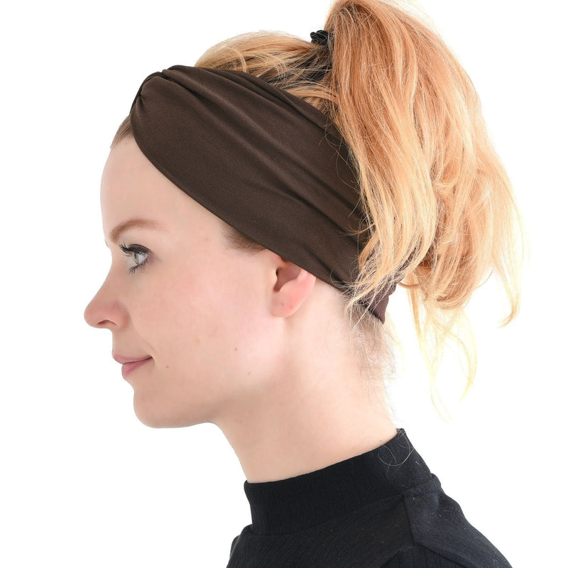 [Australia] - CHARM Japanese Yoga Headband for Women - Mens Sports Bandana Turban Hair Bands Brown 
