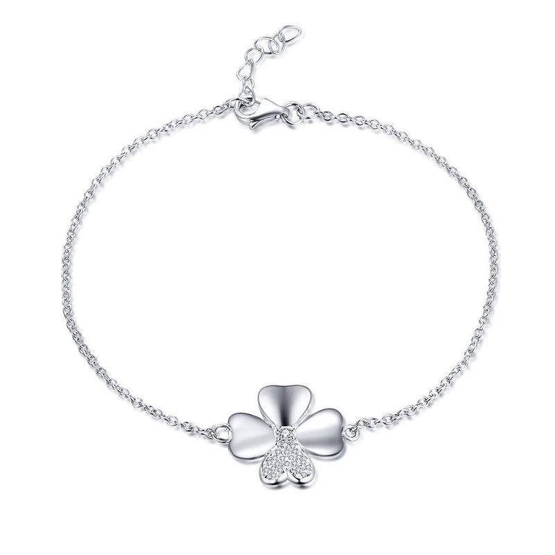 [Australia] - YL Silver Bracelet-925 Sterling Silver Clover Bracelet with White Gold Plated pave Cubic Zirconia Bracelet for Women and Girls, Chain 18-20 cm (7-8 inches) 