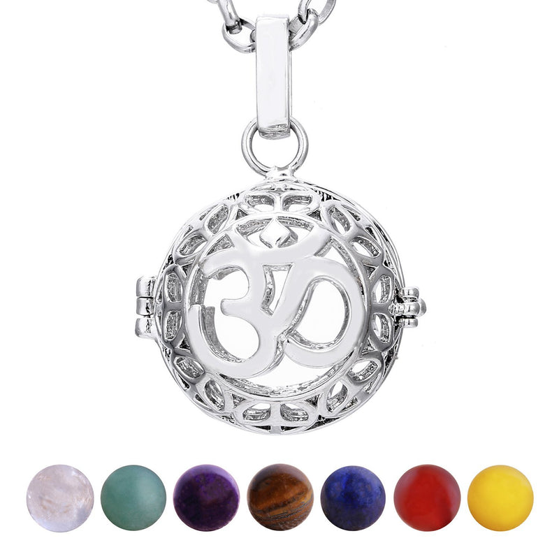 [Australia] - Morella Women Necklace 70 cm 27.5" Stainless Steel with Pendant and 7 Gemstones Chakra Balls in Jewellery Bag 10 
