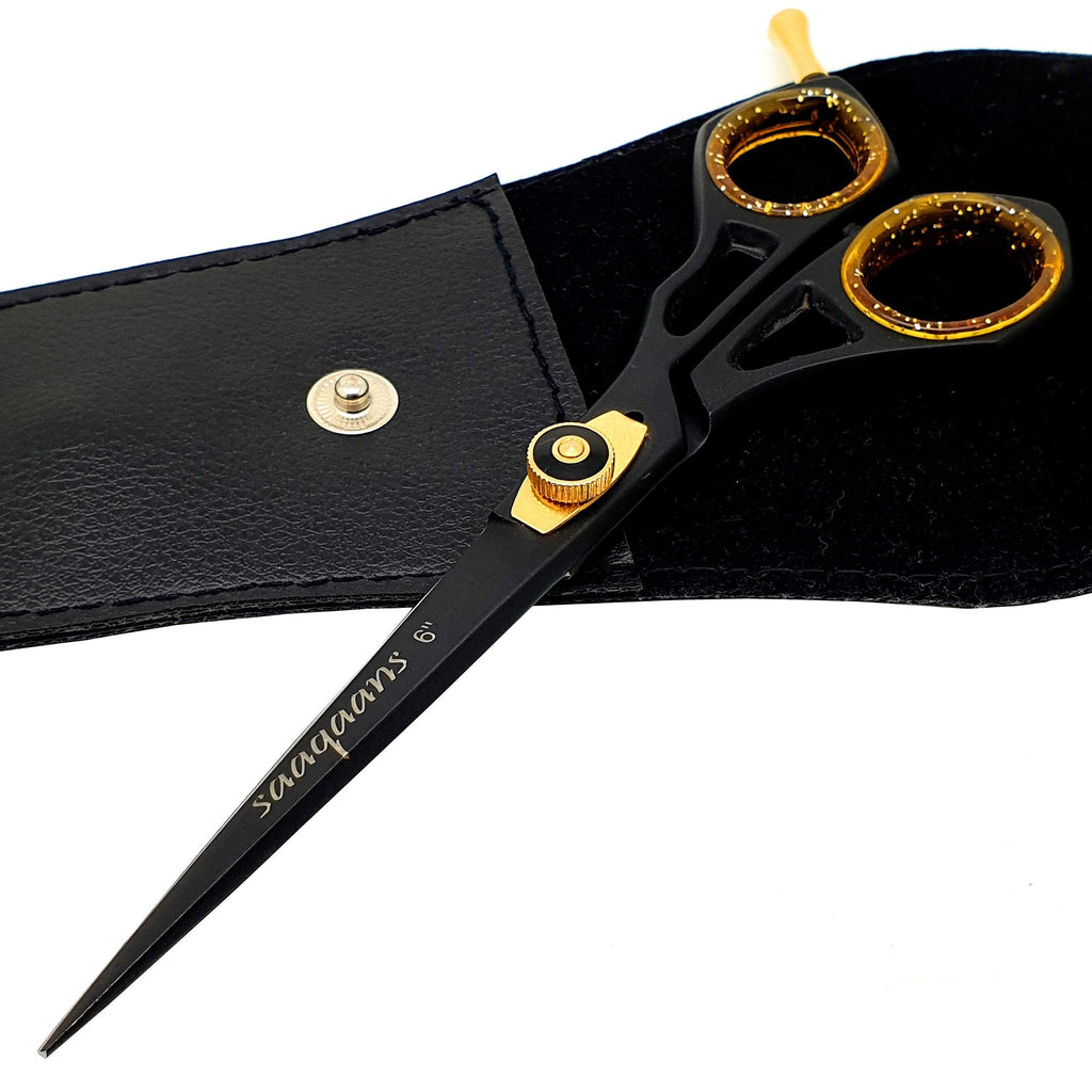 [Australia] - Saaqaans SQR-01 Professional Hairdressing Scissor - Perfect for Hair Salon/Barber/Hairdresser and Home use to Trim Your Beard/Moustache & Haircut - Comes with Beautiful Shear Pouch/Case (Black UK) Black 