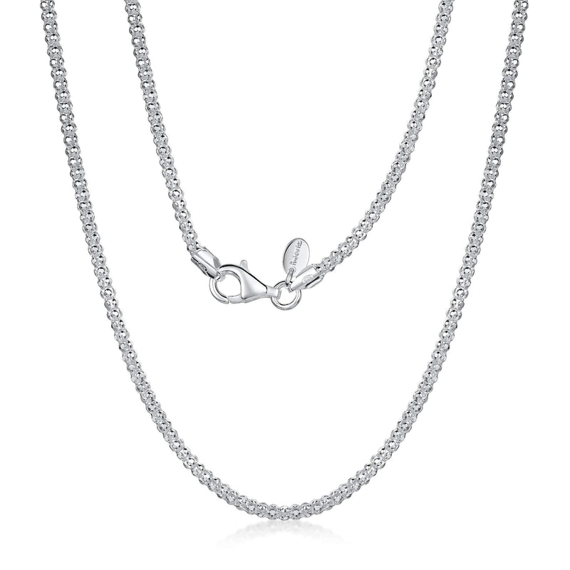 [Australia] - Amberta 925 Sterling Silver 2.5 mm Diamond Cut Popcorn Coreana Chain Necklace 24 inch / 60 cm 