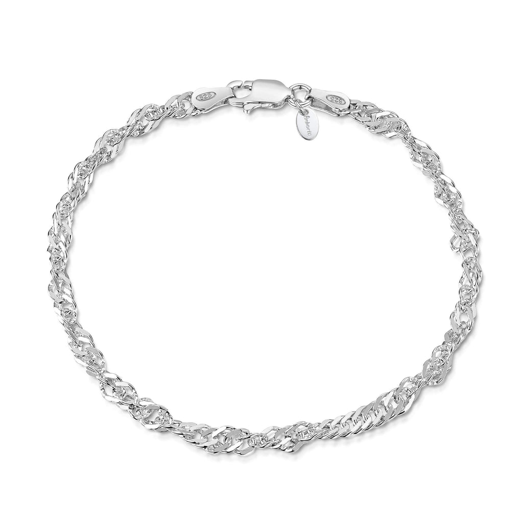 [Australia] - Amberta 925 Sterling Silver 3.6 mm Prince of Wales - Singapore Chain Bracelet Size 7" 7.5" 8" in 7.5 inch / 19 cm 