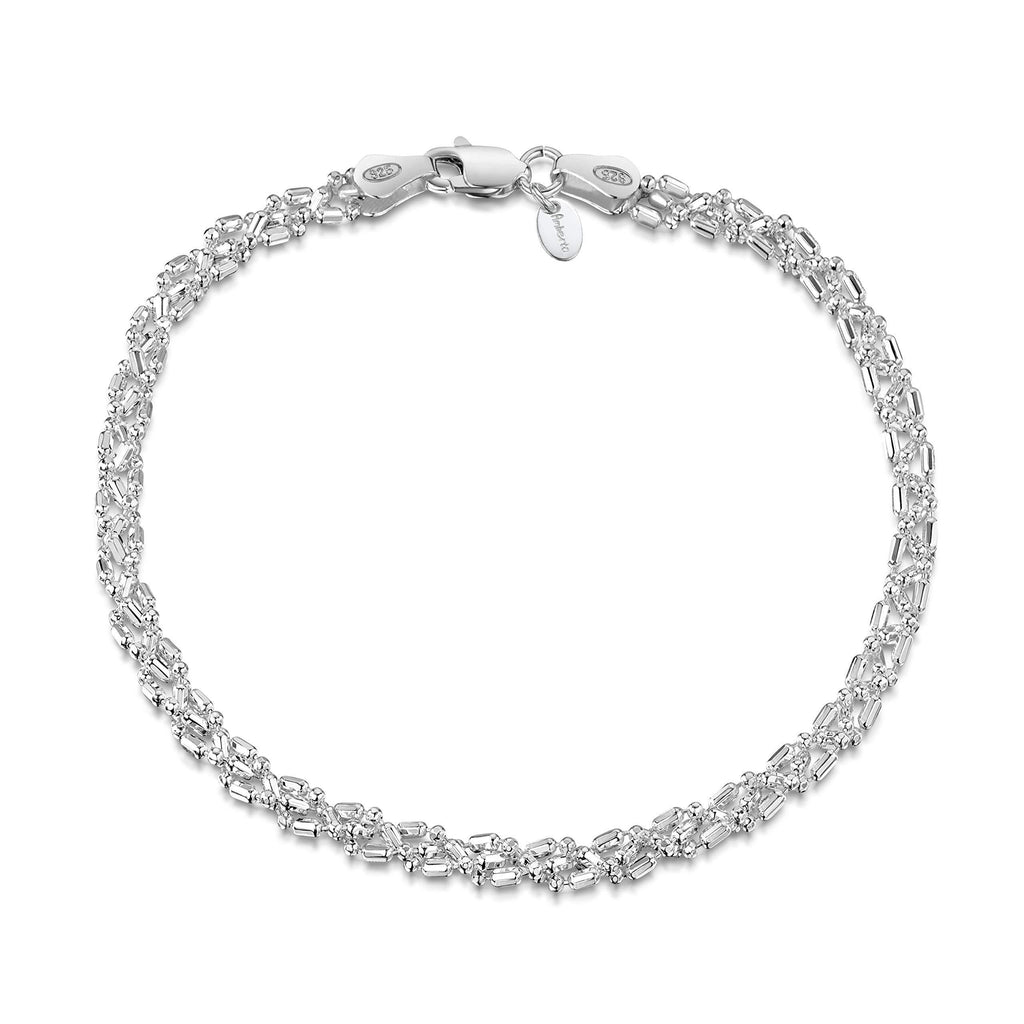 [Australia] - Amberta 925 Sterling Silver 3.5 mm Ball Bead and Bar Chain Bracelet Size 7" 7.5" 8" in 7 inch / 18 cm 