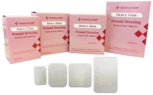 [Australia] - DermaStrip Premium Adhesive Wound Dressings with Free Saline Wipes - 5cm, 10cm, 15cm (10cm x 10cm - Box 25) 10x10 cm (Pack of 25) 