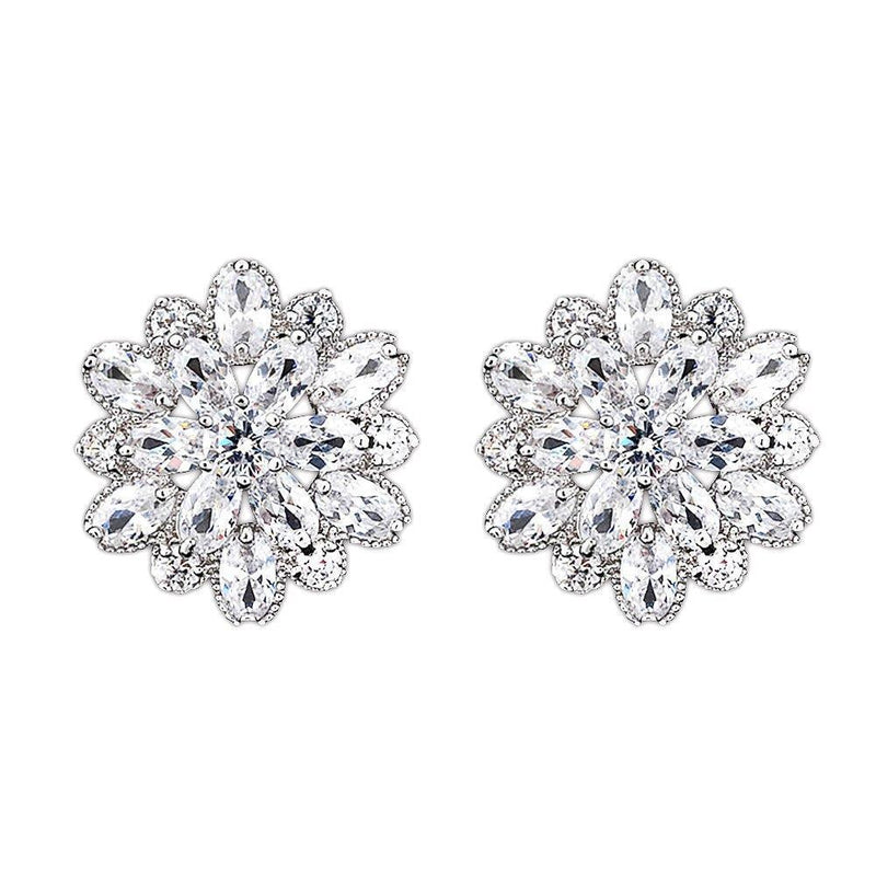 [Australia] - Mu & Nin Dazzling Rhodium Plated 925 Sterling Silver Round Cut Flawless Snowflake stud earrings expertly made with Starlight 5A Cubic Zirconia crystal for women Pierced Stud Earrings,Allergen-free 