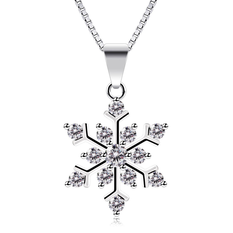 [Australia] - B.Catcher Snowflake Neckalce, Sterling Silver Sparking Cubic Zirconia Snowflake Pendant Necklace, 18" 