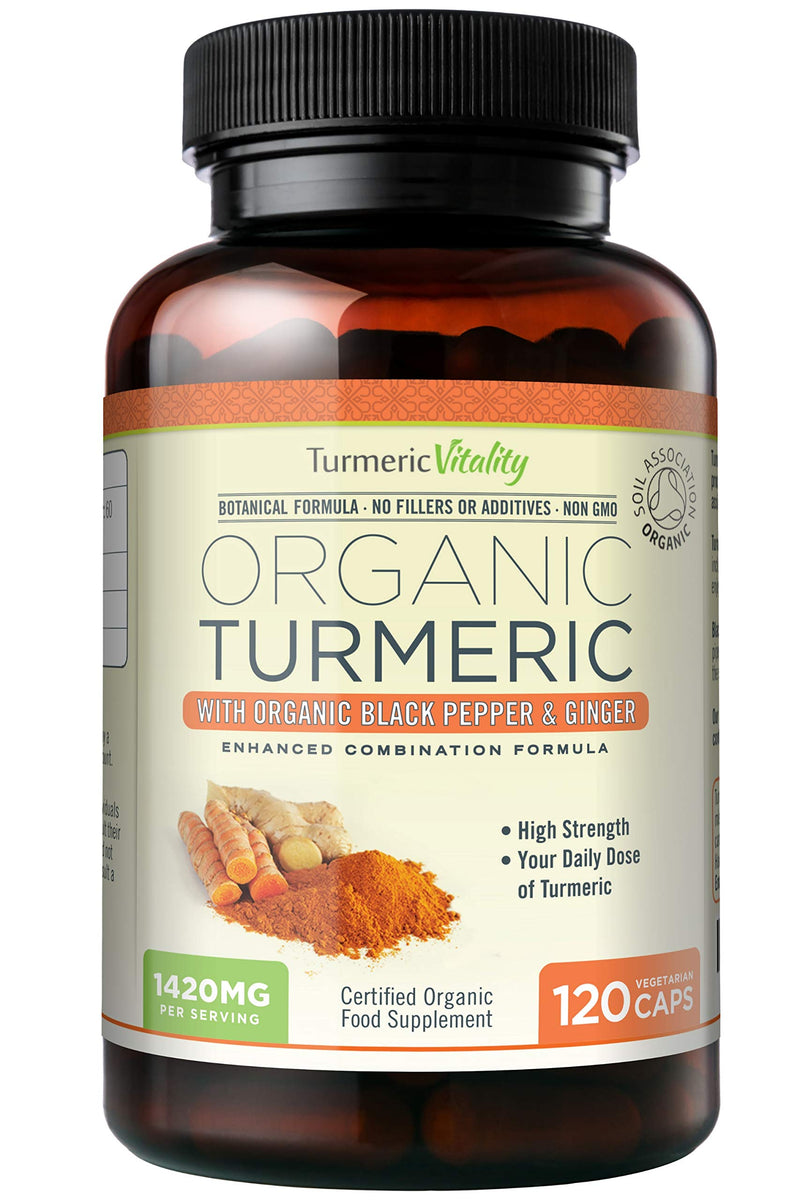 [Australia] - Organic Turmeric Curcumin Capsules 1420mg High Strength Serving with Black Pepper & Ginger for Maximum Absorption of Curcumin | 120 Veg Capsules - Certified Organic Supplement 