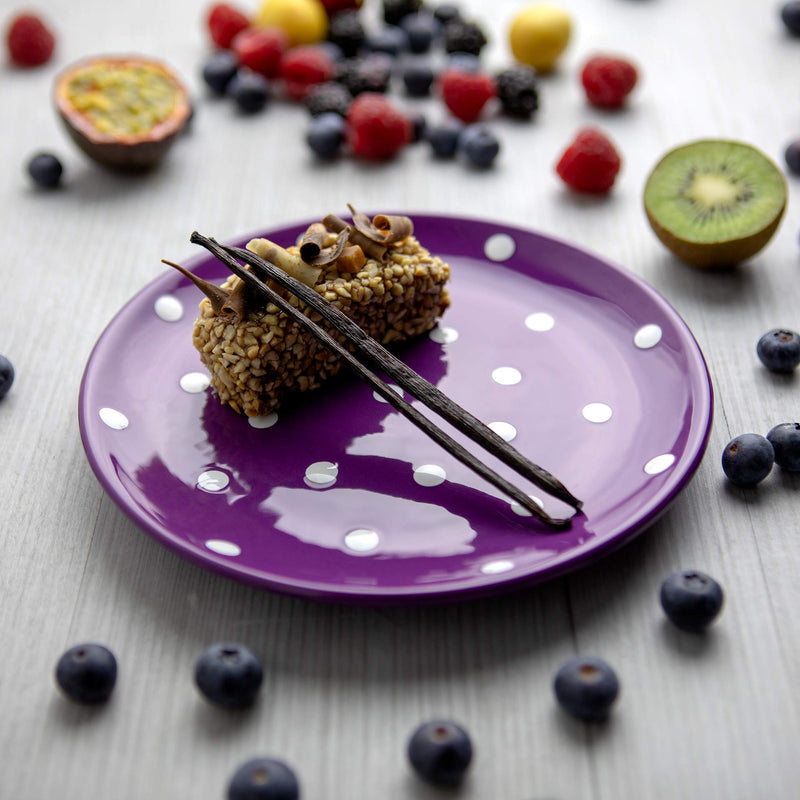 [Australia] - City to Cottage® Purple and White Pottery | Polka Dot Spotty | Handmade Hand Painted | Glazed Ceramic 7.9inch/20cm | Side Dessert Plate | Unique Dinnerware 