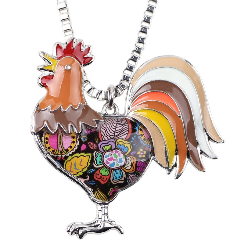 [Australia] - BONSNY Enamel Metal Farm Lover Chicken Rooster Necklace Pendant Fashion Jewelry for Women Gift Brown 