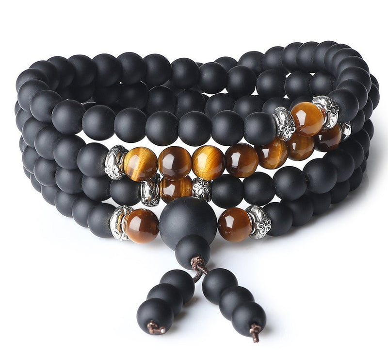 [Australia] - coai 108 Beads Matte Onyx Stone Mala Wrap Bracelet Necklace Tiger Eye 