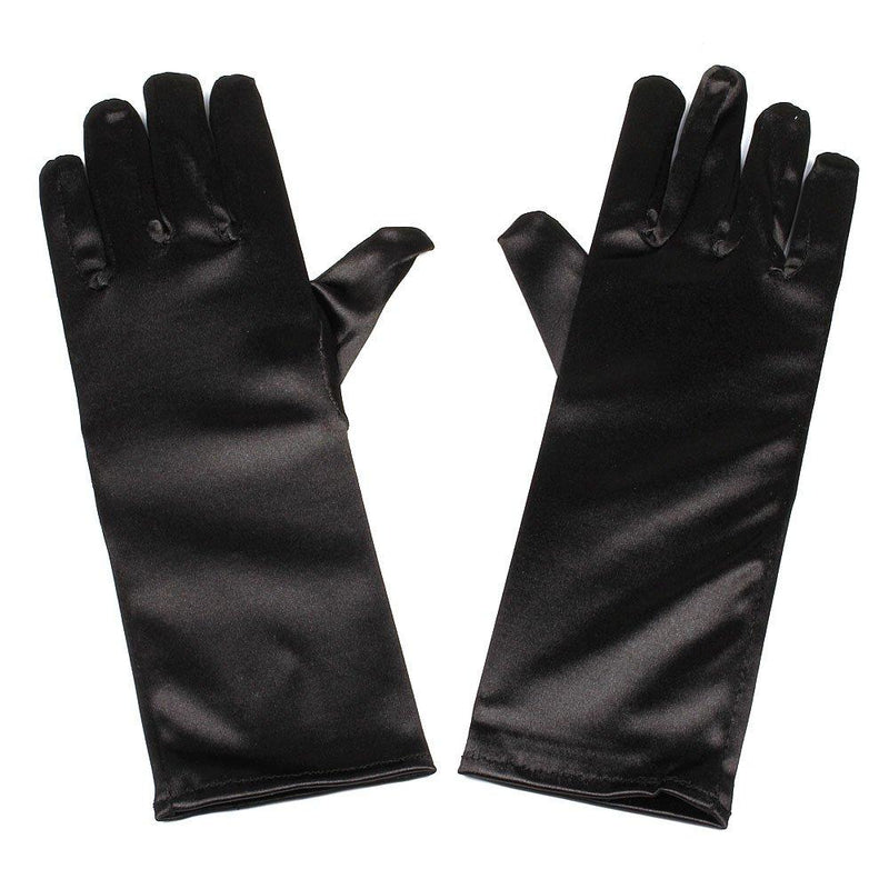 [Australia] - RUNHENG Stretchy Satin Child Size Long Gloves, 24cm Black 