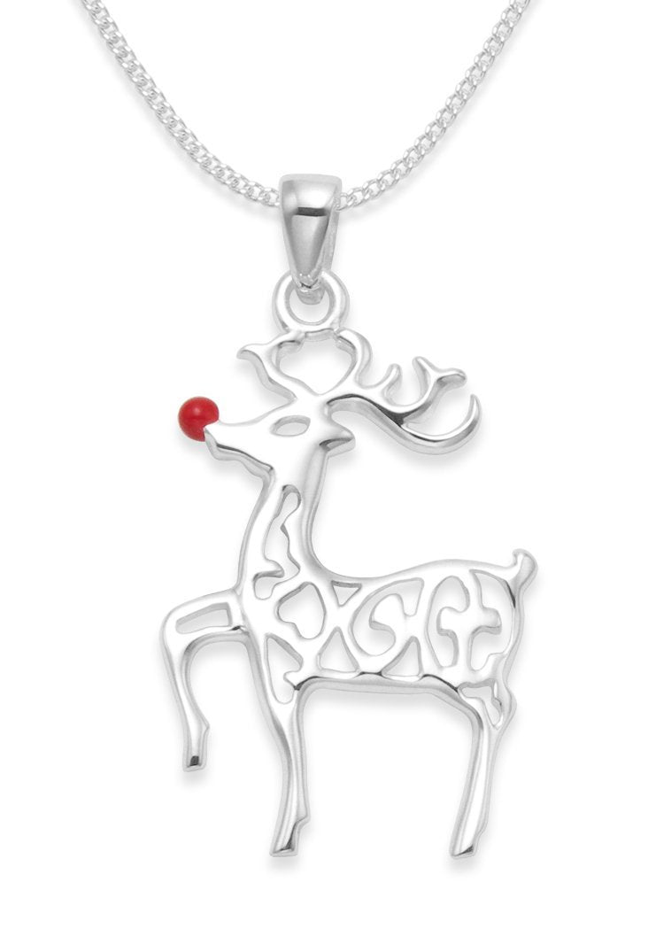[Australia] - Sterling Silver Rudolph the Red Nosed Reindeer Necklace on Sterling silver chain - Choose CHILD'S: 21mm x 10mm/41cm chain. ADULTS: 35mm x 18mm/46cm chain. 8094/chain/xmas 35.0 Millimetres 