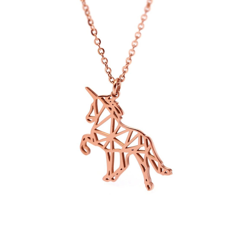 [Australia] - HANFLY Unicorn Necklace 18k Rose Gold Plated Cute Origami jewelry 16.5"+1.5" Extender 