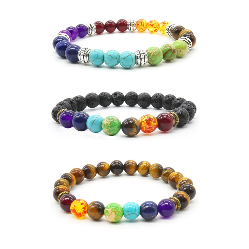 [Australia] - Mayting 3 Pcs Natural Stone Tiger Eye - Healing Reiki Chakra Charm Bracelet Men Bracelet Women Bracelet 