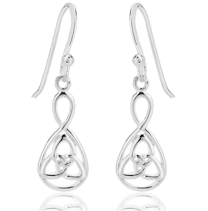 [Australia] - DTPsilver® 925 Sterling Silver, Yellow, Rose Gold Plated or Bicolor Drop/Dangle Hook Celtic Trinity Knot Earrings - Dimensions: 9 x 31 mm 
