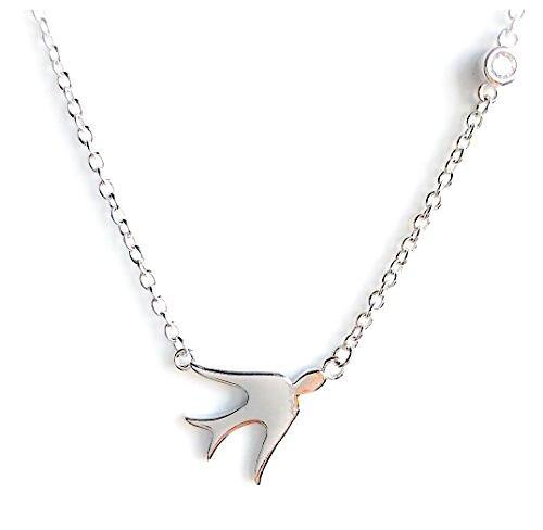 [Australia] - Iszie Jewellery Sterling Silver Sweet Bohemian Little Bird with a Small Crystal Sideways Choker Necklace, Little Bird Earrings 