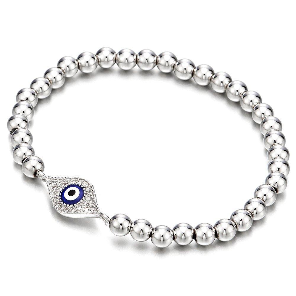 [Australia] - COOLSTEELANDBEYOND Beads Bracelet for Women Girls Men with Cubic Zirconia Protection Evil Eye 
