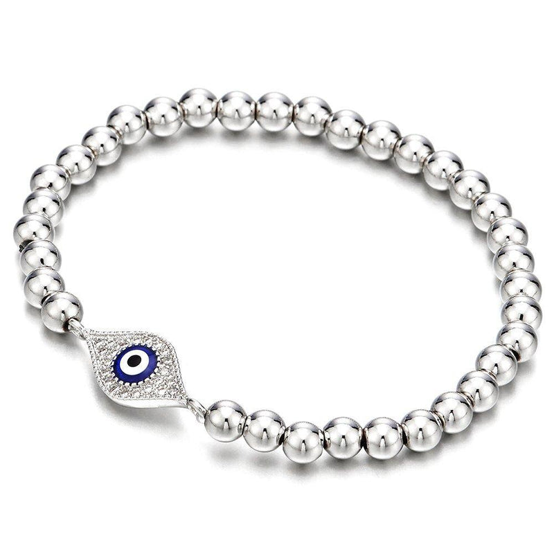 [Australia] - COOLSTEELANDBEYOND Beads Bracelet for Women Girls Men with Cubic Zirconia Protection Evil Eye 