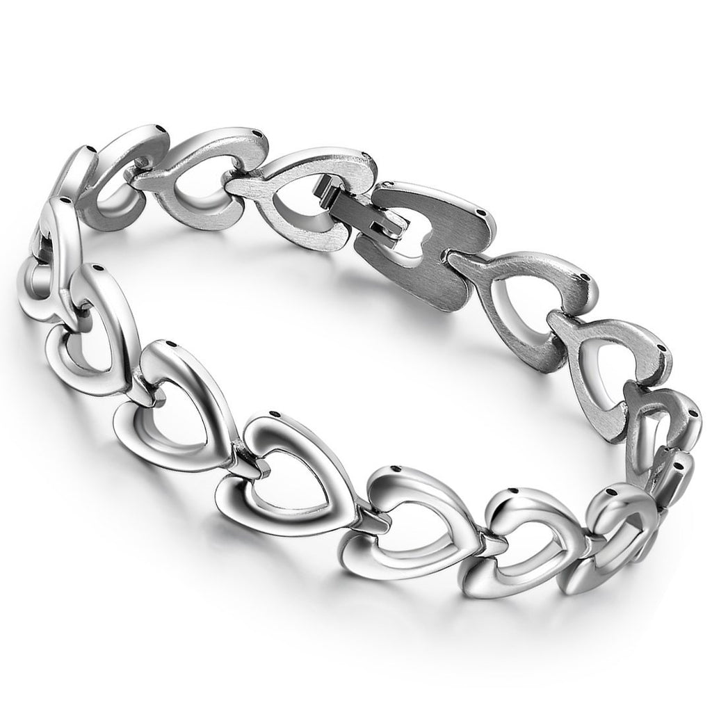 [Australia] - Cupimatch Womens Stainless Steel Promise of Love Hollowed Heart Link Chain Bracelet, 20cm 