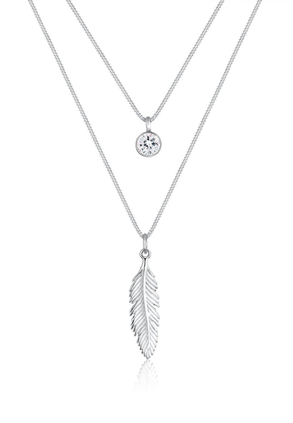 [Australia] - Elli Necklace Women Feather Boho Festival Layering Crystals 925 Sterling Silver 45 