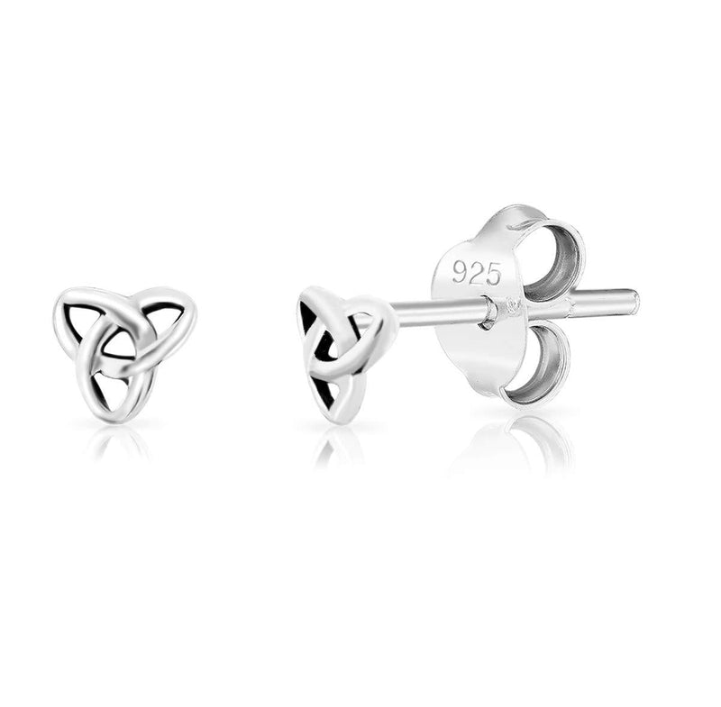 [Australia] - DTPsilver® TINY 925 Sterling Silver, Yellow or Rose Gold Plated Studs Earrings - Celtic Trinity Knot/Triquetra - Diameter 4 mm Plain Silver 