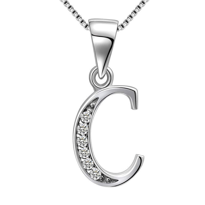 [Australia] - Aurora Tears 925 Sterling Silver Letter Initial Alphabet White Gold Plated Pendant Necklace 18" C 925 Silver 