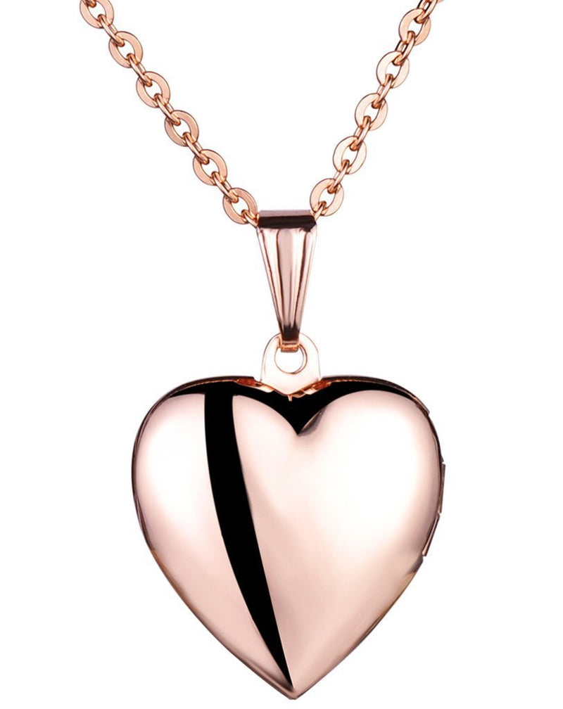[Australia] - Yumilok Stainless Steel Rose Gold Plated/Silver Pink/Silver Blue Heart Shape Memory Picture Photo Locket Pendant Necklace for Women/Girls/Couples Rose gold blue 