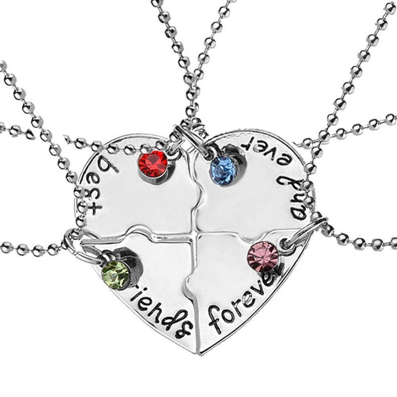 [Australia] - EQLEF® 4 PCS Alloy Silver Friendship Necklace -Can Be Heart-haped -Written Letters best friends forever and ever 