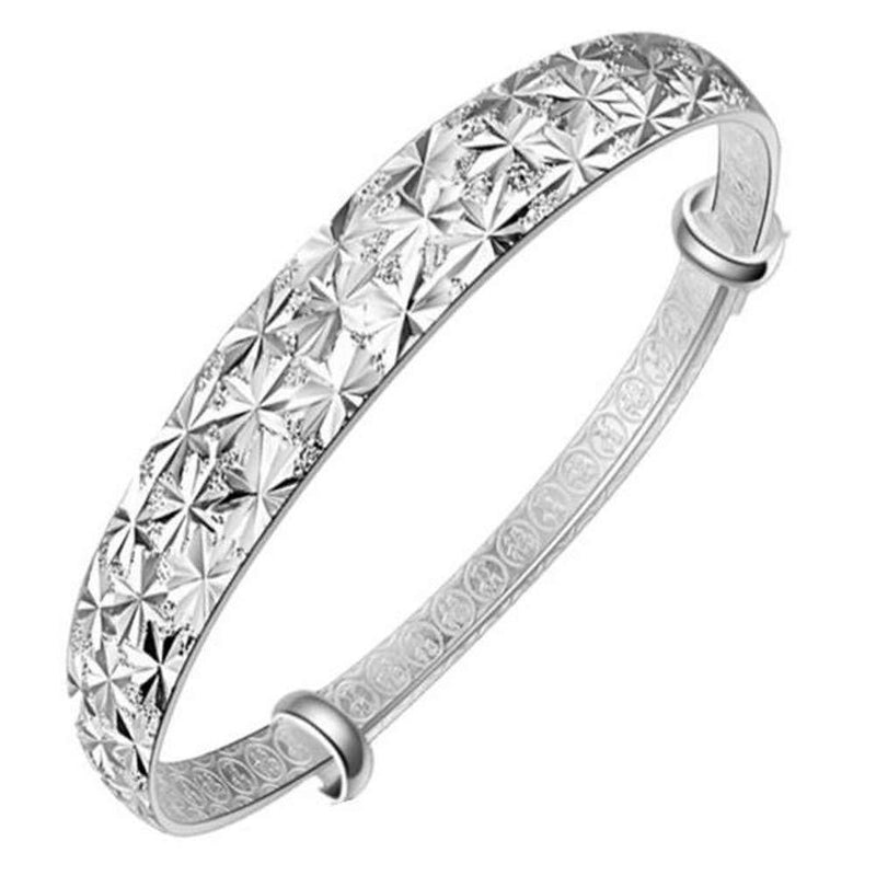 [Australia] - NANHONG 925 Sterling Silver Shining Stars Bangles CUFF BRACELET Bracelet Delicate Silver Bangle with Snowflake Carved 