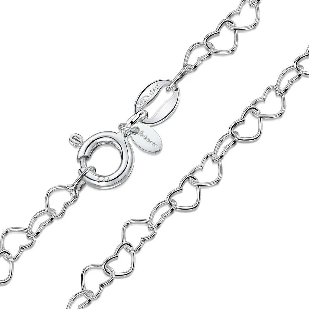 [Australia] - Amberta 925 Sterling Silver 3 mm Heart Chain Necklace 16" 18" 20" 22" 24" in 24 inch / 60 cm 