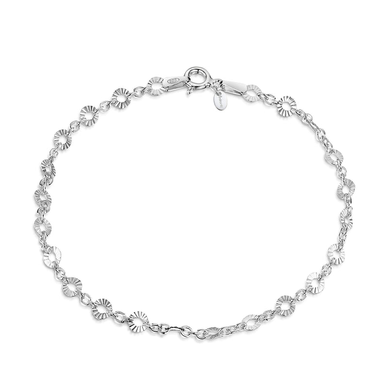 [Australia] - Amberta 925 Sterling Silver 1.5 mm Trace Chain Bracelet Size with 4 mm Disc 7" 7.5" 8" in 7 inch / 18 cm 