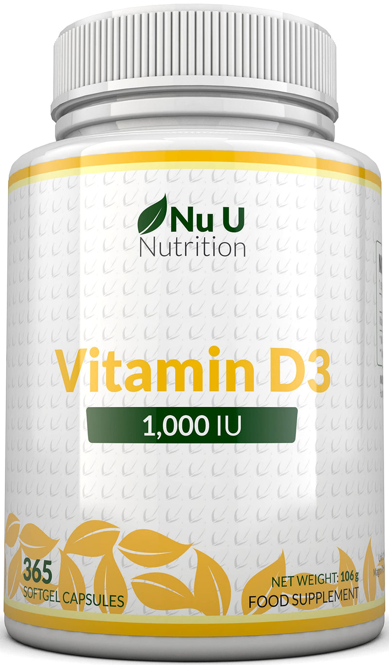 [Australia] - Vitamin D3 1000IU - 365 Softgels - 1 Year Supply - Vitamin D Supplement - High Absorption Cholecalciferol Vitamin D Capsules not Tablets - Nu U Nutrition 