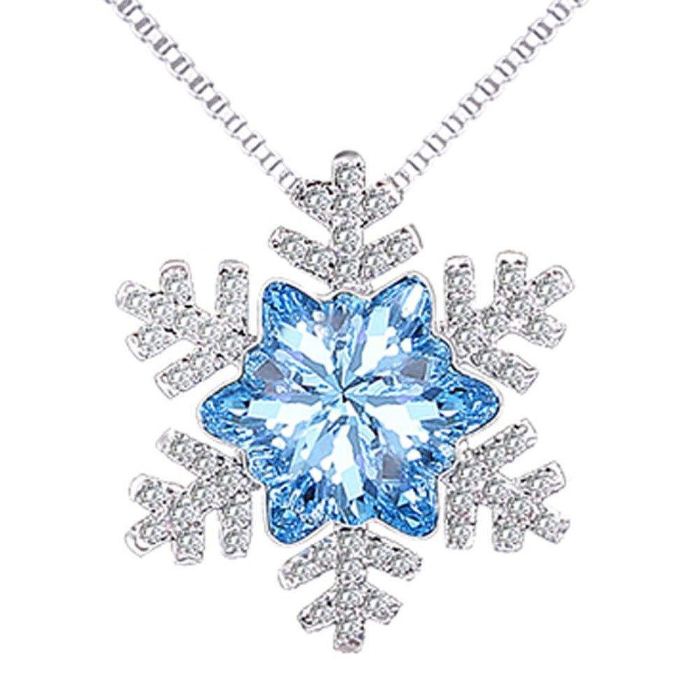 [Australia] - findout ladies 925 silver blue crystal Cubic Zircons snowflake Flashes pendant necklace .for women girls children.(f1741) 