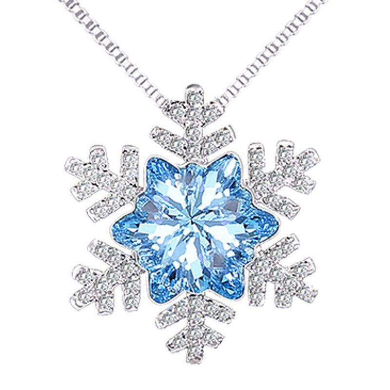 [Australia] - findout ladies 925 silver blue crystal Cubic Zircons snowflake Flashes pendant necklace .for women girls children.(f1741) 