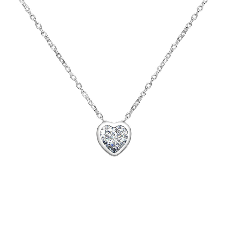 [Australia] - EVER FAITH® 925 Sterling Silver CZ Love Heart Elegant Bezel Setting Solitaire Pendant Necklace 
