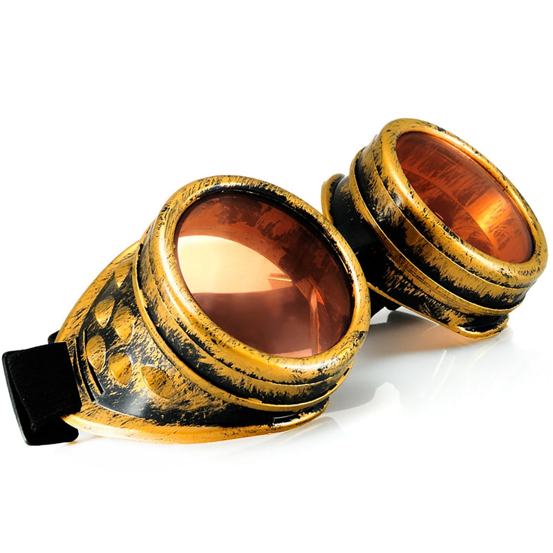 [Australia] - MFAZ Morefaz Ltd Welding Cyber Goggles Led Lamp Steampunk Goth Cosplay Sunglasses Kaleidoscope Lens Fancy Dress Gold 