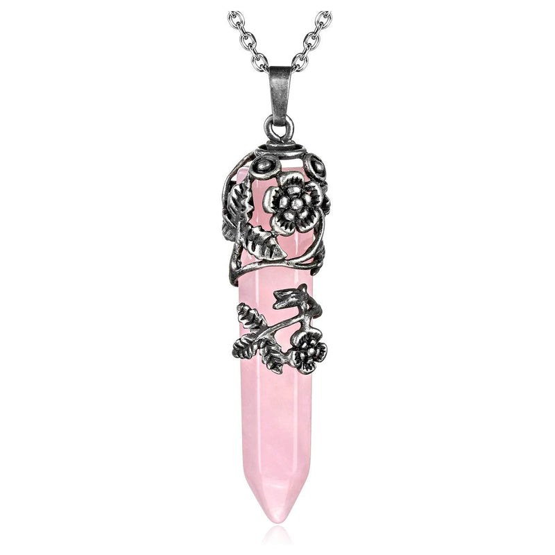 [Australia] - JSDDE Vintage Crystals Necklace Flower Wrapped Quatz Gemstone Reiki Healing Crystal Pendant Necklace Jewelry Rose Quartz 