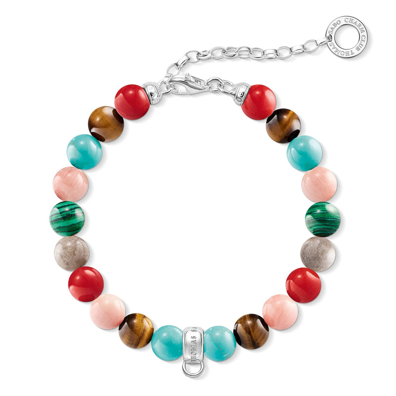 [Australia] - Thomas Sabo "Multicoloured Jasper/Tiger's Eye/Simulated Turquoise/Simulatedmalachite/Dyed Bamboo Coral Charm Bracelet of Length 18.5cm 
