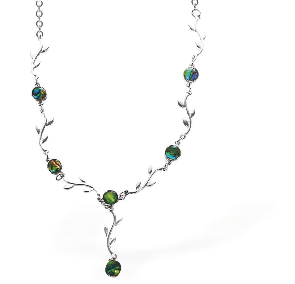 [Australia] - Byzantium Collection Natural Abalone Paua Shell Briar Necklace from The seas of New Zealand in Delicate Blue/Green with 18" Rhodium Plated fine Jewellery Chain (P127) 