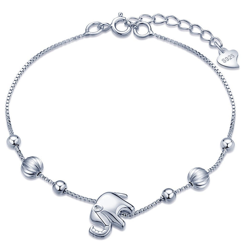 [Australia] - Infinite U Lovely Elephant Beads Womens Charm Bracelet 925 Sterling Silver Adjustable Hand Link Chain Extension, Silver 